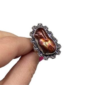 Biwa Freshwater Pearl Ring Size 9 925 Sterling Silver Overlay Natural Stone